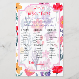 Watercolor flowers What's in your purse game