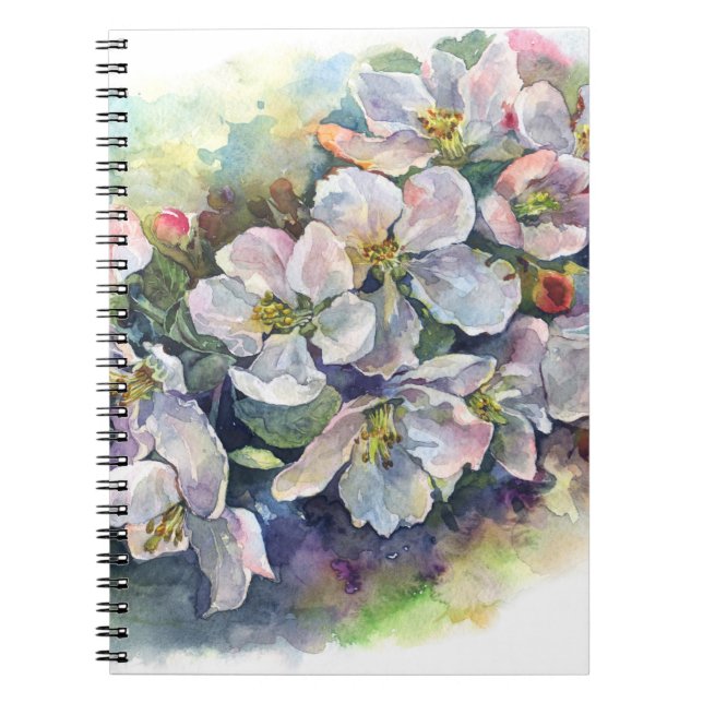 Watercolor flowers white apple bloom  illustration notebook (Front)