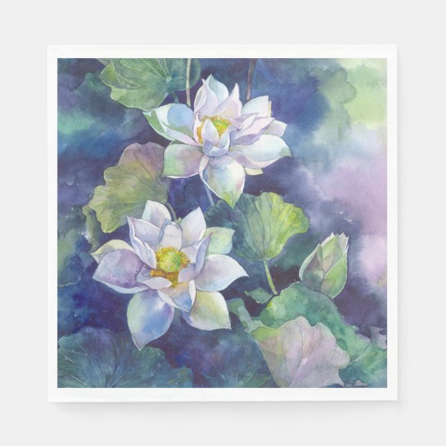 Watercolor flowers white lotos illustration flower napkin (Front)