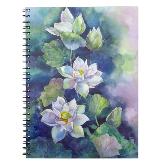 Watercolor flowers white lotos illustration flower notebook (Front)