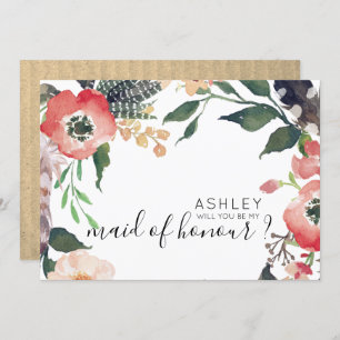 Watercolor Flowers Will You Be My Bridesmaid Name Invitation