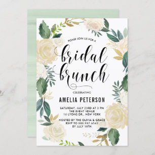 Watercolor Flowers with Gold Glitter Bridal Brunch Invitation