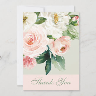 Watercolor Flowers with Photo Wedding Thank You Card