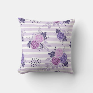 Watercolor flowers with stripes cushion
