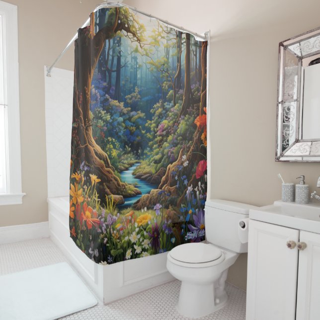 watercolor flowers with sunset Shower Curtain (In Situ)