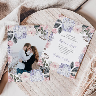 Watercolor Flowers with your Photo   Wedding Invitation