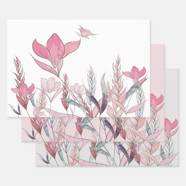 Watercolor flowers wrapping paper sheet (Set)