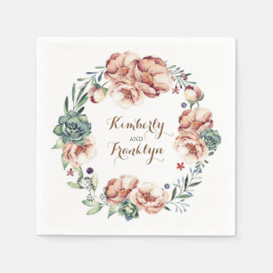 watercolor flowers wreath fall ivory wedding napkin