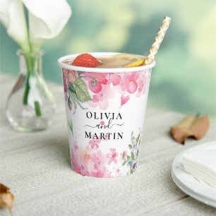 Watercolor Flowery Botanical Wedding Paper cup