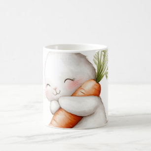 Watercolor Fluffy Bunny Carrot Love Coffee Mug