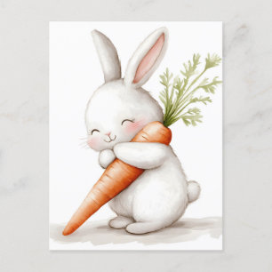 Watercolor Fluffy Bunny Carrot Love Holiday Postcard