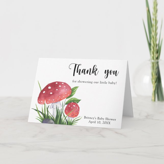 Watercolor fly agaric - thank you baby shower card (Front)