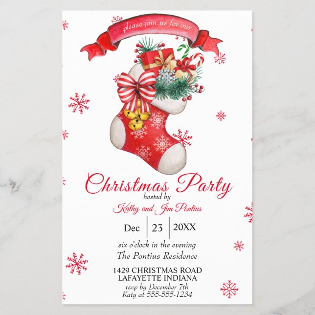 Watercolor Flyer Christmas Party Invitation (Front)