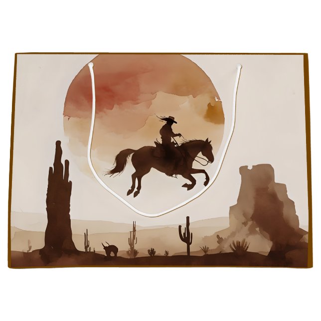 Watercolor Flying Cowboy Large Gift Bag (Front)