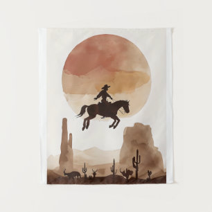 Watercolor Flying Cowboy Tapestry