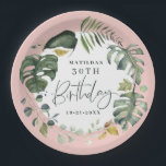 Watercolor foliage 30th birthday party favour paper plate<br><div class="desc">Watercolor foliage 30th birthday party favour stickers. Beautiful hand painted tropical foliage leaf. Part of a collection. Background colour can be changed.</div>