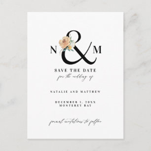 Watercolor foliage ampersand save the date postcard