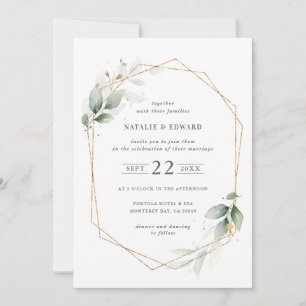 Watercolor foliage and gold geometric wedding