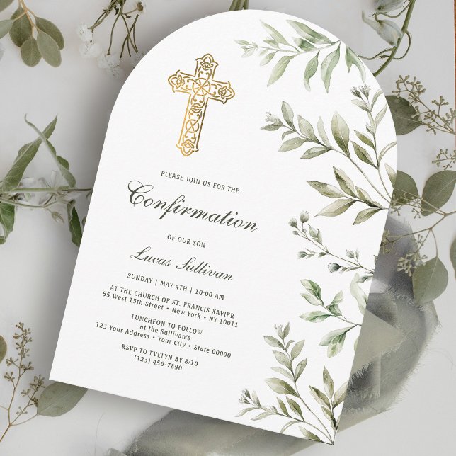 Watercolor Foliage Arch Confirmation Invitation (Creator Uploaded)