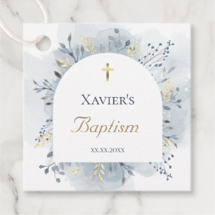 watercolor foliage Baptism Favor Tags