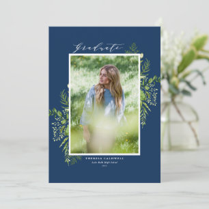 Watercolor Foliage Blue Photo Graduation Announcement