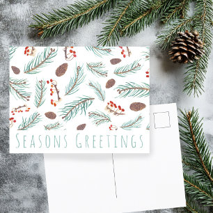 Watercolor Foliage Botanical CUSTOM Christmas Postcard