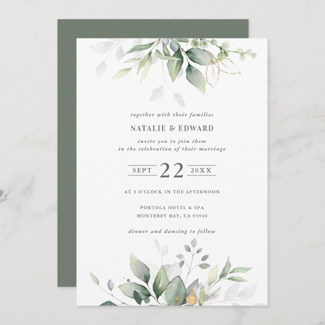 Watercolor foliage botanical greenery wedding (Front/Back)