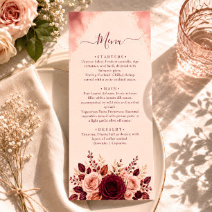 Watercolor Foliage Burgundy Elegance Wedding Menu