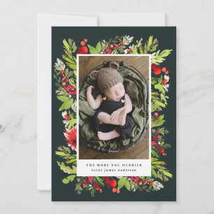 Watercolor foliage christmas birth announcement