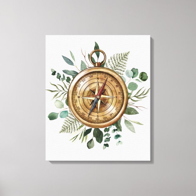 Watercolor Foliage Compass  Canvas Print (Front)