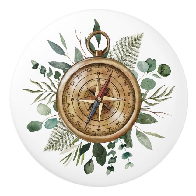 Watercolor Foliage Compass Ceramic Knob (Front)