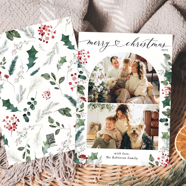 Watercolor Foliage Family Photo Christmas Card (Creator Uploaded)