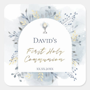 watercolor foliage First Communion Square Sticker