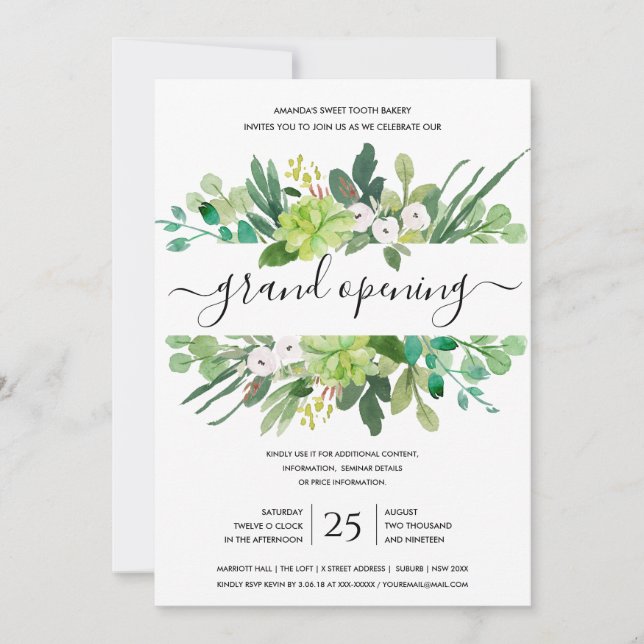 WATERCOLOR FOLIAGE FRAME GRAND OPENING CEREMONY INVITATION (Front)