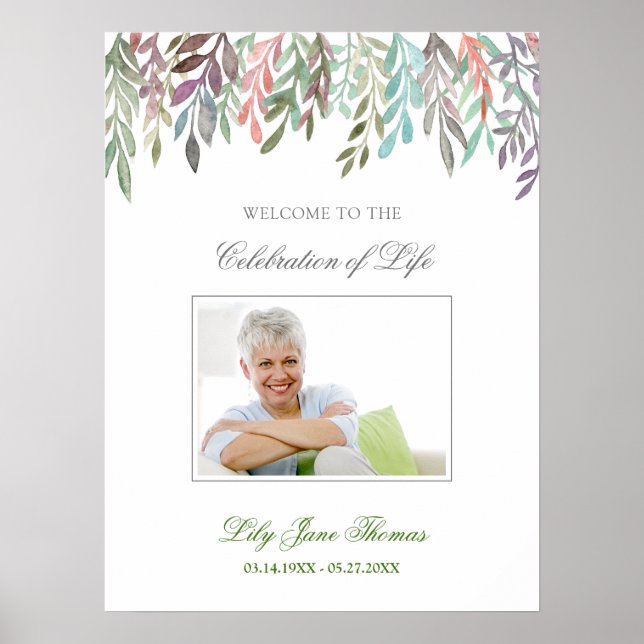 Watercolor Foliage Funeral Welcome Sign - 18 x 24 (Front)