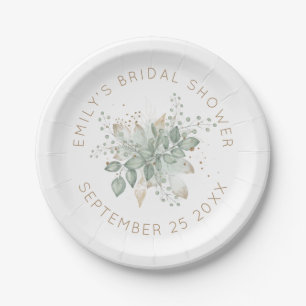 Watercolor Foliage Gold Sage Bridal Shower Paper P Paper Plate