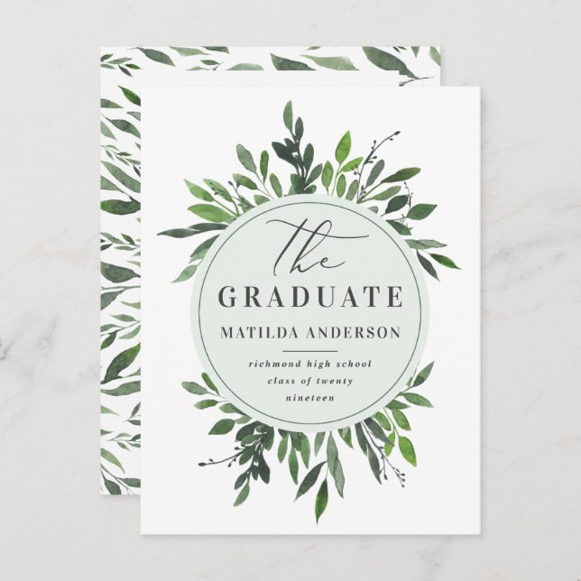 watercolor foliage graduation announcement/invite announcement postcard (Front/Back)