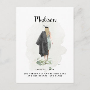 Watercolor Foliage Graduation Girl Announcement Postcard