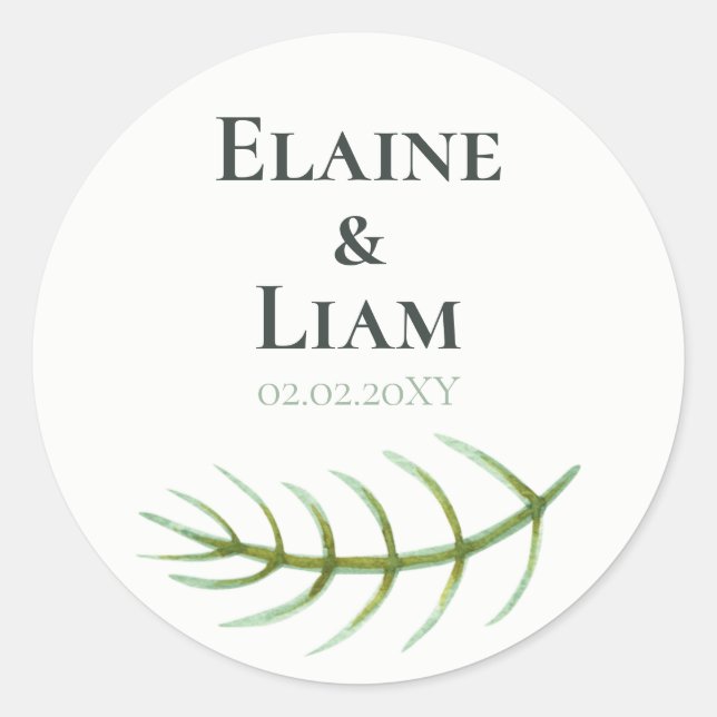 Watercolor Foliage Greenery Wedding Classic Round Sticker (Front)