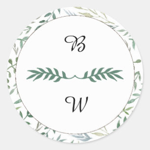 Watercolor Foliage Greenery Wedding Classic Round Sticker
