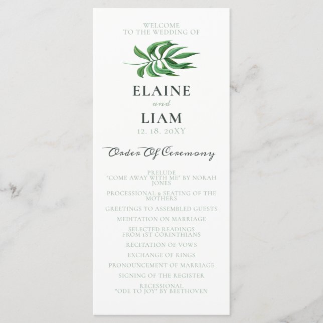 Watercolor Foliage Greenery Wedding Programs Programme (Front)