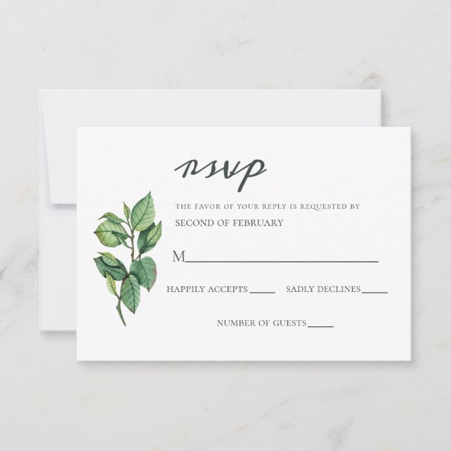 Watercolor Foliage Greenery Wedding RSVP Card (Front)