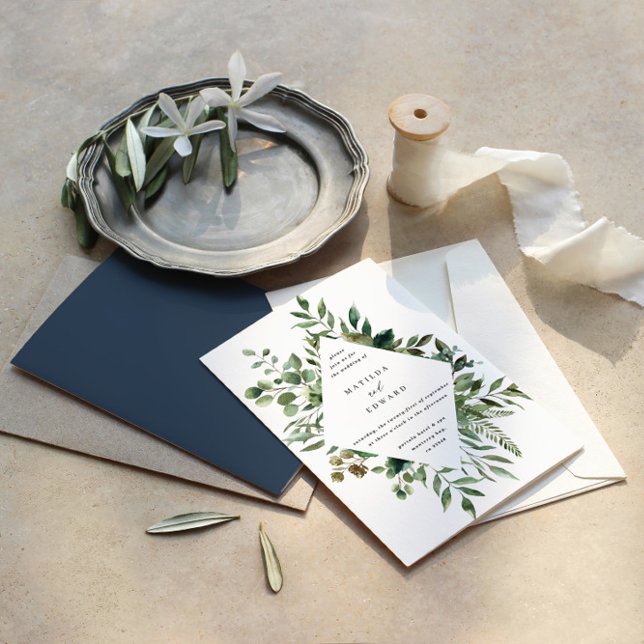 Watercolor foliage leaf botanical wedding invite (Creator Uploaded)