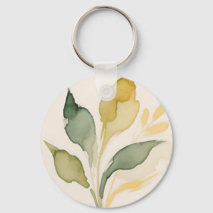 Watercolor Foliage Leaves Sage Gold Key Ring