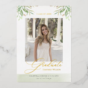 Watercolor Foliage Leaves Script Photo Graduation
