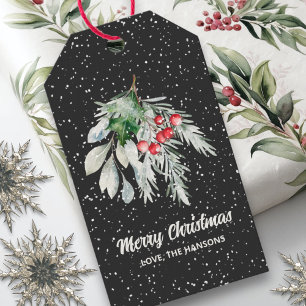 Watercolor Foliage Modern Script Merry Christmas Gift Tags