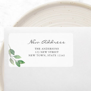 Watercolor Foliage New Address Greenery  Label