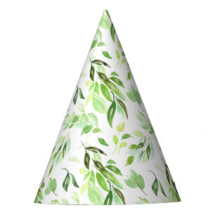 Watercolor Foliage Pattern Whimsical Party Hat