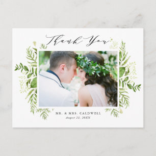 Watercolor Foliage Photo Wedding Thank You Postcard