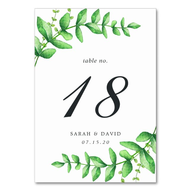 Watercolor Foliage Table Number Card (Front)